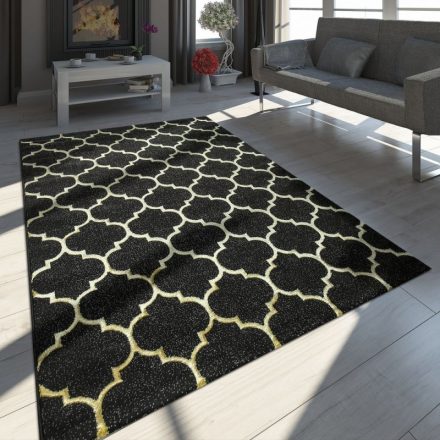Marokkói mintás designer szőnyeg fekete-arany 80x150 cm