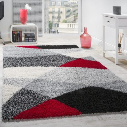 Shaggy szőnyeg geometrikus mintával piros-szürke 300x400 cm