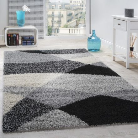 Shaggy szőnyeg geometrikus mintával fekete-szürke 70x140 cm