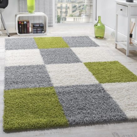 Viro shaggy szőnyeg négyzetek hosszú szálú puha szőnyeg szürke-zöld 140x200 cm