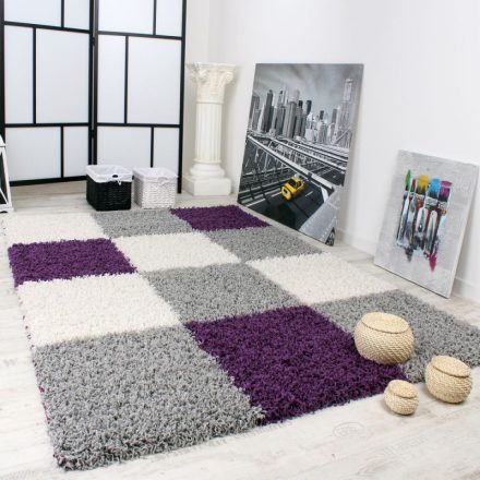 Viro shaggy szőnyeg négyzetek hosszú szálú puha szőnyeg szürke-lila 160x220 cm