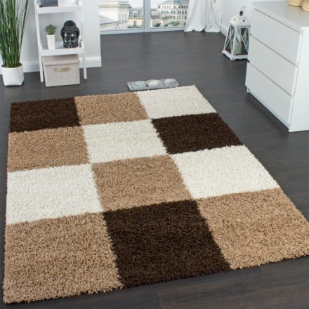 Viro shaggy szőnyeg négyzetek hosszú szálú puha szőnyeg barna-bézs 70x140 cm