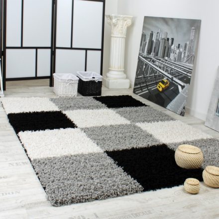 Viro shaggy szőnyeg négyzetek hosszú szálú puha szőnyeg szürke-fekete 300x400 cm