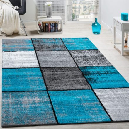 Lily modern szőnyeg négyzet mintával - türkiz színben 140x200 cm