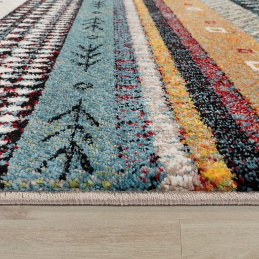 Nagymeretu modern nappali szonyeg - rovid szalu, nomad mintas, szines, 200x290 cm