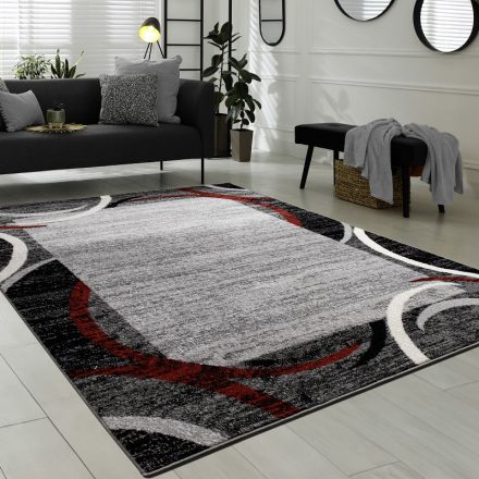 Piros szőnyeg rövid szálú design bordűrös absztrakt szőnyeg 200x280 cm