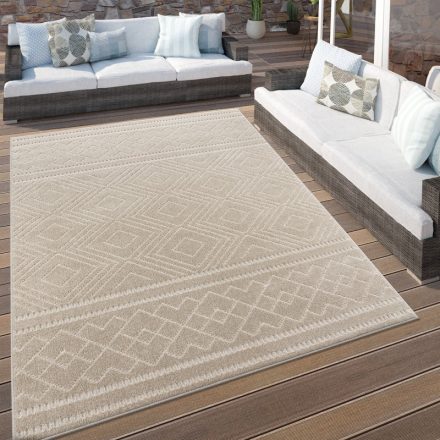 Kültéri szőnyeg teraszra skandináv geometria mintás, bézs 160 cm kerek