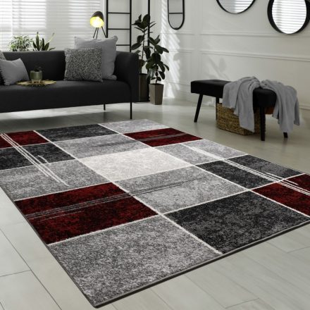 Dora modern design szőnyeg geometriai mintával szürke-piros 80x150 cm