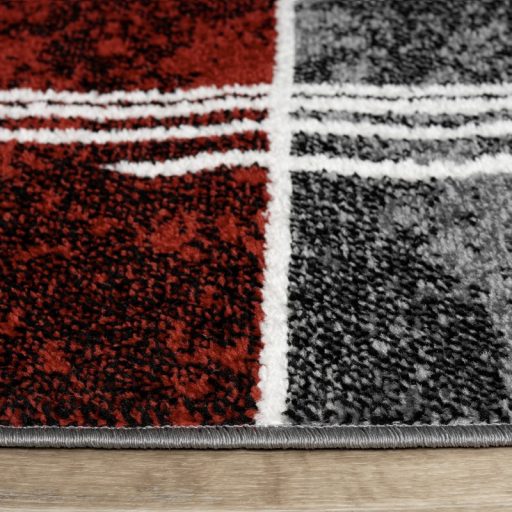 Modern nappali szonyeg - geometria mintaval, szurke-piros, 80x150 cm