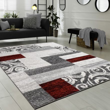 Nora design szőnyeg rövid szálú kevert motívummal szürke-piros 160x220 cm