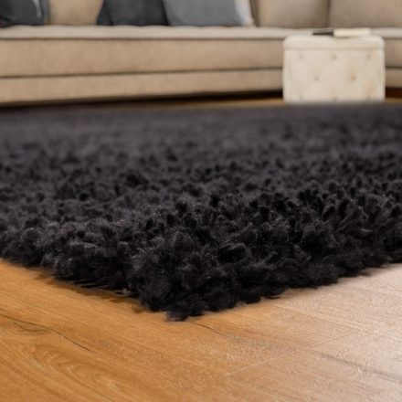 Szonja Shaggy szőnyeg puha hosszú szálú szőnyeg - fekete 80 cm kör alakú