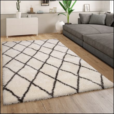 Rombusz Shaggy szőnyeg krém bolyhos szőnyeg 80x150 cm