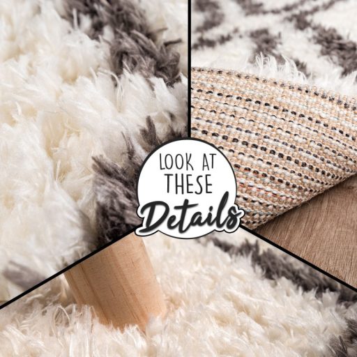 Shaggy szonyeg nappaliba - krem, gyemant mintas, skandinav szonyeg 120x160 cm