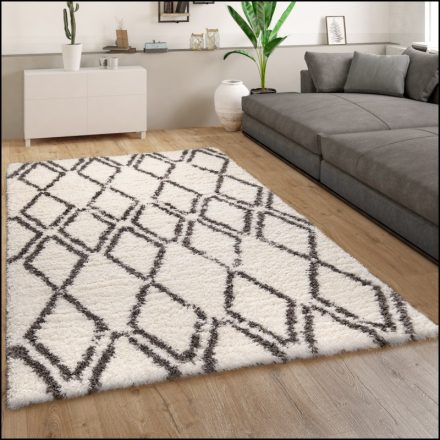 Bolyhos shaggy szőnyeg nappaliba puha skandináv gyémánt mintás - krém 200 cm négyzet alakú