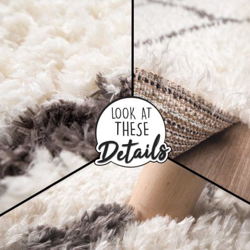 Shaggy szonyeg bolyhos modern gyemant mintas skandinav szonyeg krem 200x200 cm negyzet