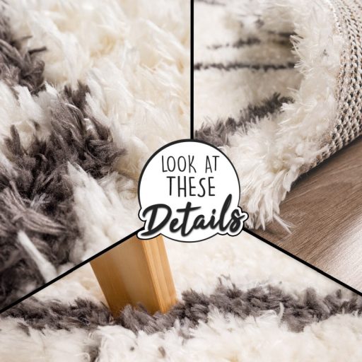 Shaggy szonyeg nappaliba - krem, rombusz mintas, skandinav szonyeg 60x90 cm