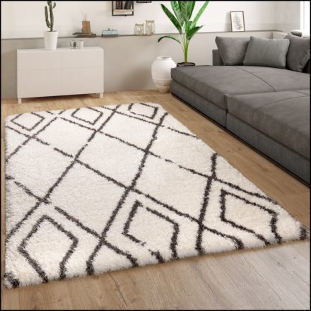 Shaggy szőnyeg bolyhos modern geometria mintás skandináv szőnyeg krém 60x90 cm