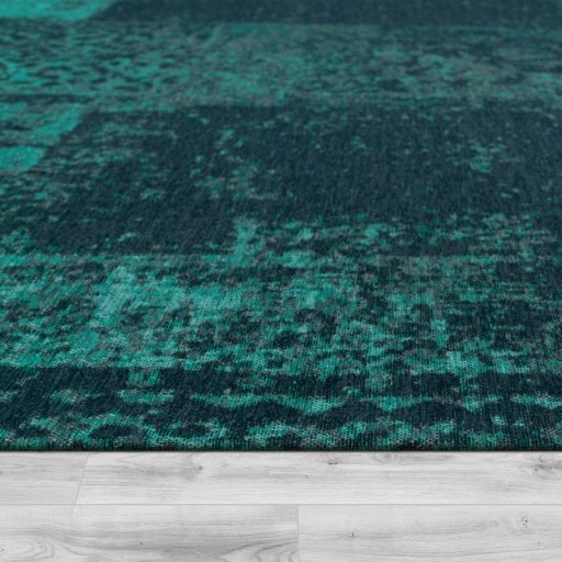 Szonyeg nappaliba - patchwork, vintage hatasu, turkiz, 80x250 cm