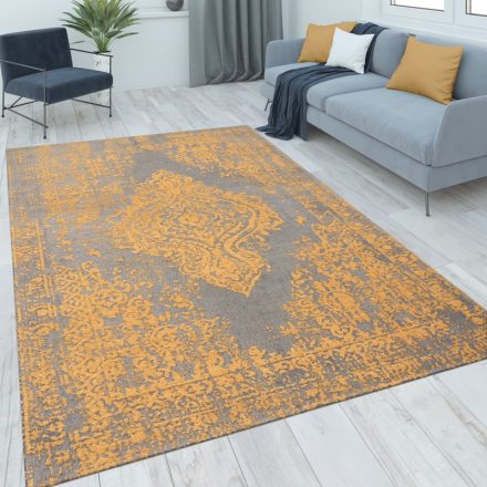 Leila antracit-sárga klasszikus szőnyeg barokk mintával design szőnyeg 80x150 cm