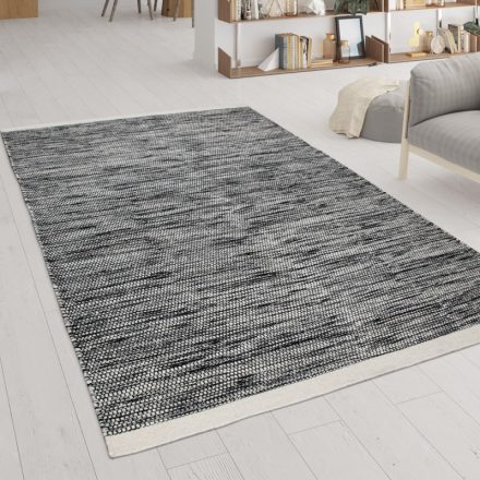 Fekete-fehér kézi szövésű gyapjú szőnyeg 80x150 cm