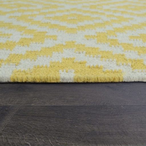 Kézzel szőtt rojtos gyapjú szőnyeg marokkói sárga-fehér 60x110 cm