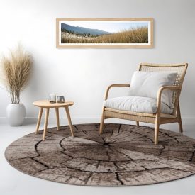   Kerek modern nappali szőnyeg - farönk mintával, bézs, 160 cm kör