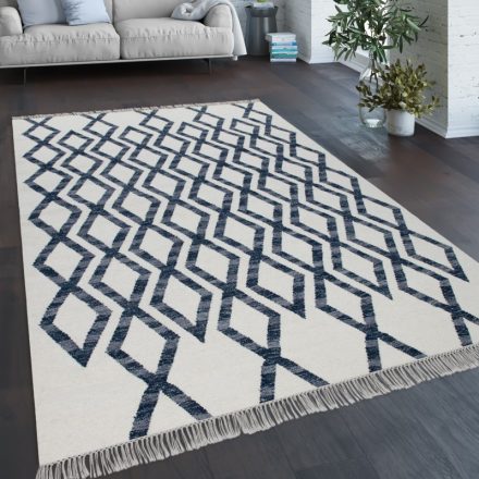 Kék kézi szövésű gyapjú szőnyeg rövid szálú design szőnyeg 60x110 cm