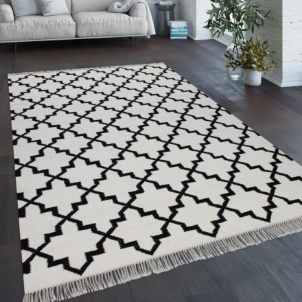 Fehér gyapjú szőnyeg rövid szálú design szőnyeg 140x200 cm