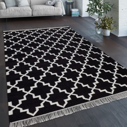 Fekete gyapjú szőnyeg rövid szálú design szőnyeg 60x110 cm