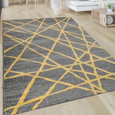 Modern designer szőnyeg rácsos mintával szürke-sárga 240x340 cm
