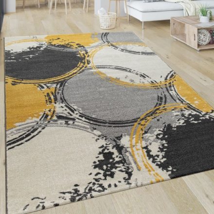 Modern designer szőnyeg kör mintával szürke-sárga 80x300 cm