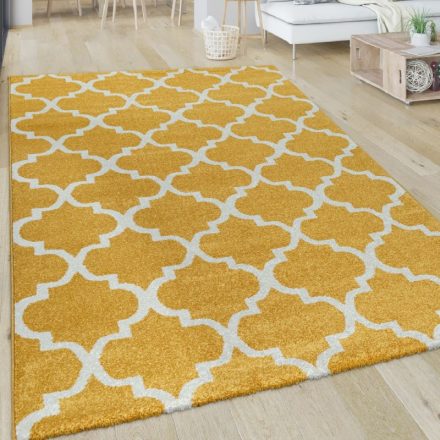 Sárga szőnyeg rövid szálú design szőnyeg marokkói mintával 80x300 cm