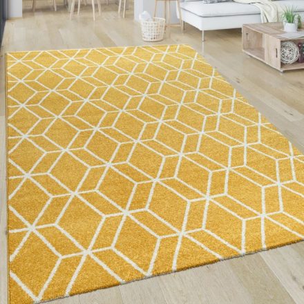Sárga szőnyeg rövid szálú design szőnyeg rombusz mintával 80x300 cm