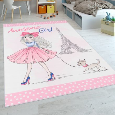 Párizs pink szőnyeg lányoknak gyerekszőnyeg 80x150 cm