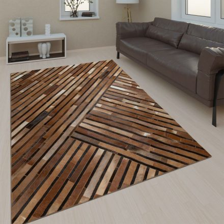 Barna csíkos szőnyeg bőr-gyapjú szőnyeg 160x230 cm