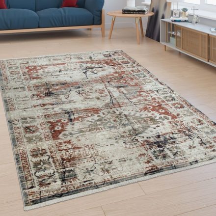 Klasszikus designer szőnyeg keleti mintával rojtos bézs-piros 240x320 cm