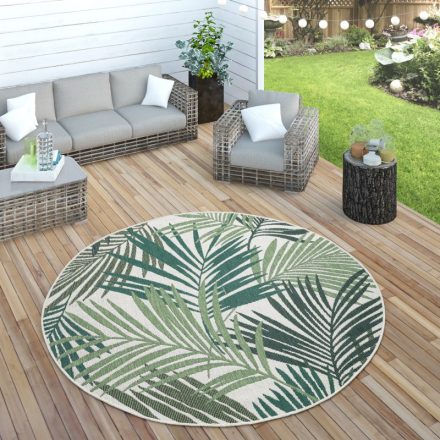 Kültéri és beltéri szőnyeg teraszra pálmafa design - zöld 160 cm kör alakú