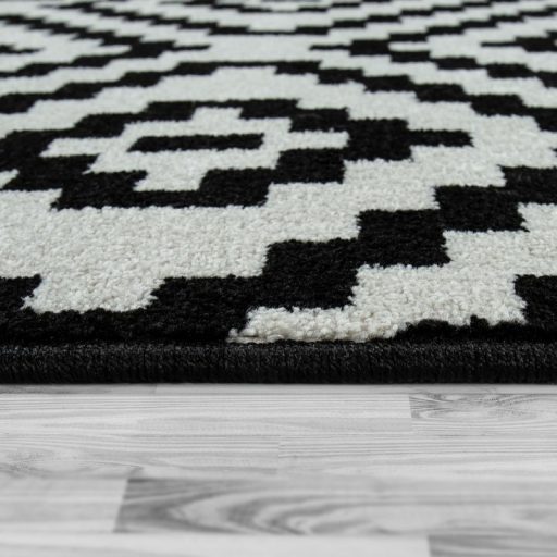 Szonyeg nappaliba - rovid szalu, rombusz motivum, fekete-feher, 70x250 cm, Narnia