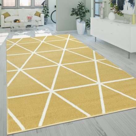 Design modern szőnyeg rövid szálú egyszínű gyémánt mintával sárga 60x100 cm