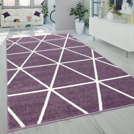 Design modern szőnyeg rövid szálú egyszínű gyémánt mintával lila 70x140 cm