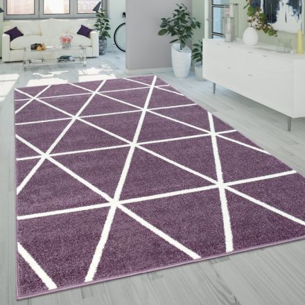 Design modern szőnyeg rövid szálú egyszínű gyémánt mintával lila 70x250 cm