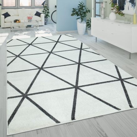 Design modern szőnyeg rövid szálú egyszínű gyémánt mintával fehér-antracit 70x140 cm