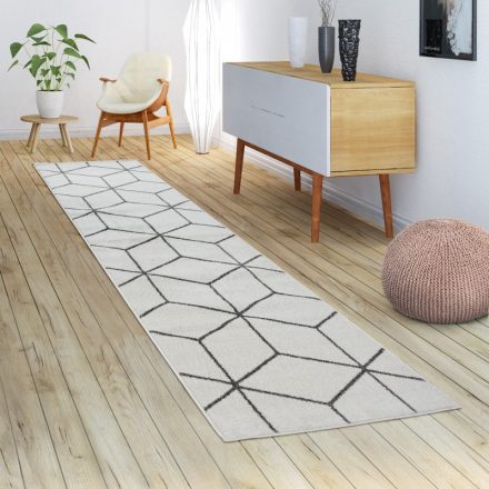 Fehér szőnyeg rövid szálú skandináv design 3D modern szőnyeg 70x250 cm