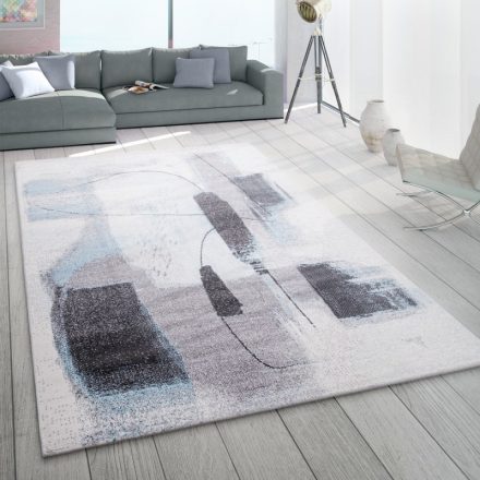 Rövid szálú pasztel modern szőnyeg absztrakt mintával türkiz 60x100 cm