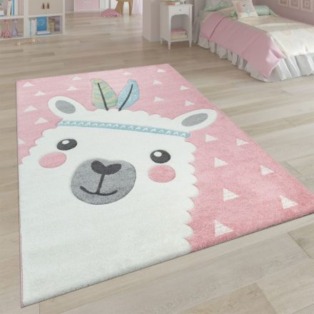 3D hatású játszószőnyeg alpaka mintával - rózsaszín gyerek szőnyeg 80x150 cm
