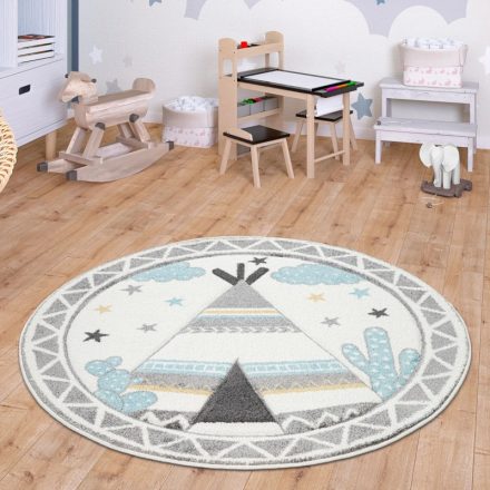 Krém gyerekszőnyeg 3D hatású szőnyeg gyerekszobába indián sátor 120 cm kerek