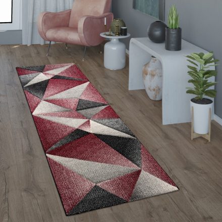Modern szőnyeg 3D geometria mintás - piros szőnyeg 80x300 cm