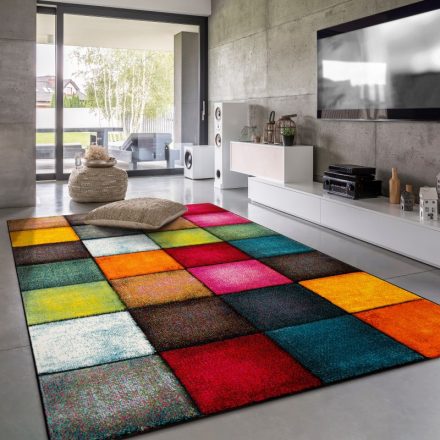 Modern szőnyeg nappaliba 3D színes szőnyeg geometrikus rövid szálú multikolor 80x300 cm