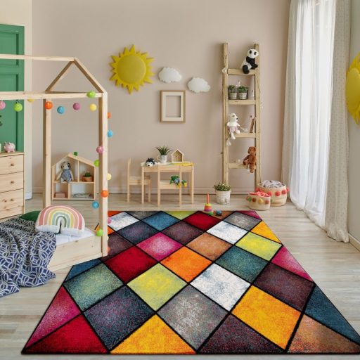Modern nappali szonyeg 3D szines absztrakt rovid szalu 60x110 cm