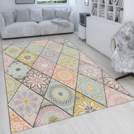 Retro design szőnyeg színes 3D mandala mintával multikolor pasztel 80x150 cm